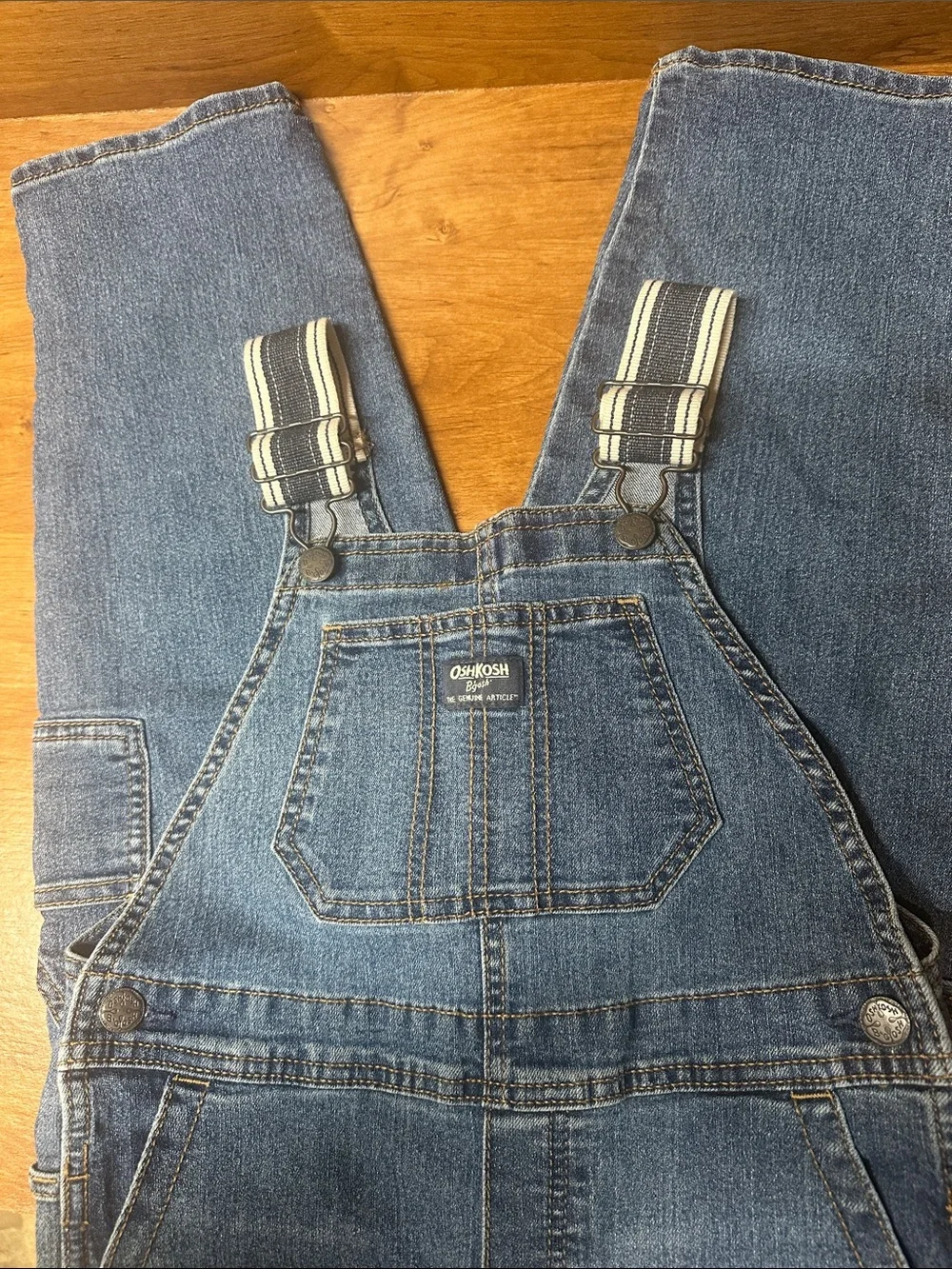 OshKosh B'gosh Dark Blue Denim Overalls with Striped Straps